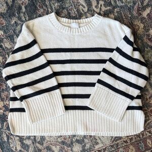 GAP Black and White Striped Crew Neck Sweater